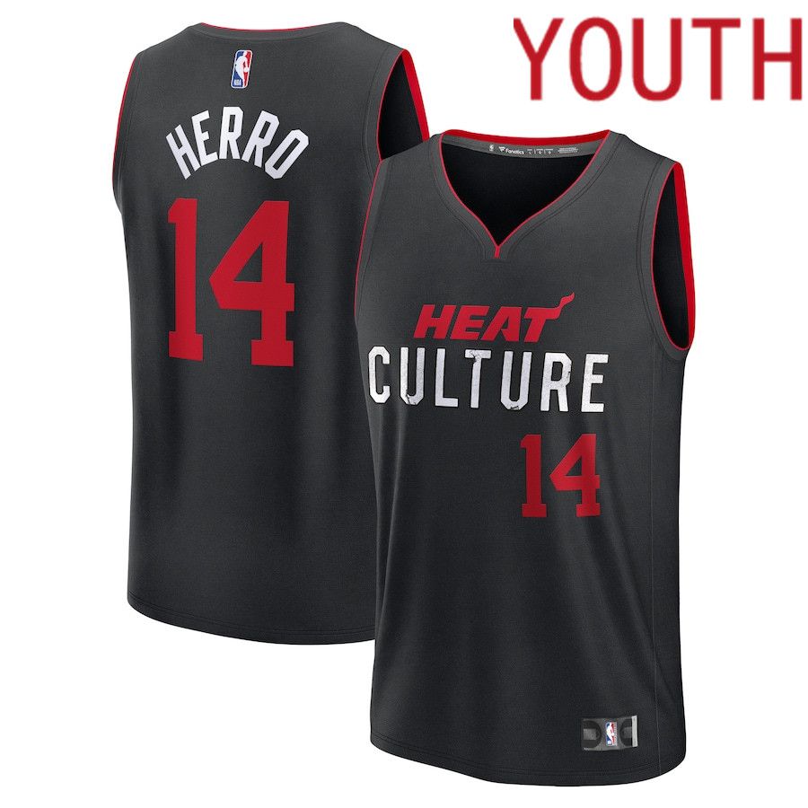Youth Miami Heat 14 Tyler Herro Fanatics Branded Black City Edition 2023-24 Fast Break NBA Jersey
